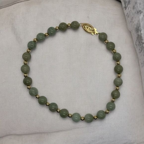 Jewelry - 14K Yellow Gold Jade Bead Bracelet 8” Green Round New Ball